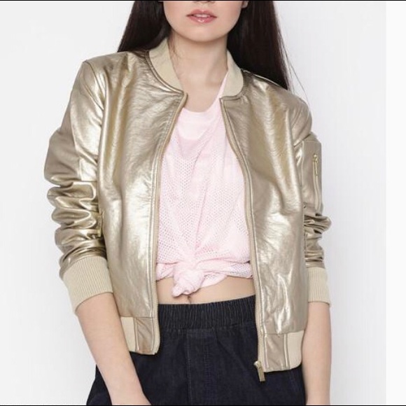 Forever 21 Jackets & Blazers - Forever 21 | Gold Faux Leather Bomber Jacket